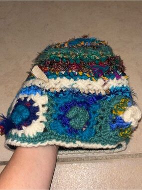The Royal Collection Nepal Boho Hand Knit Wool & Recycled Floral Beanie